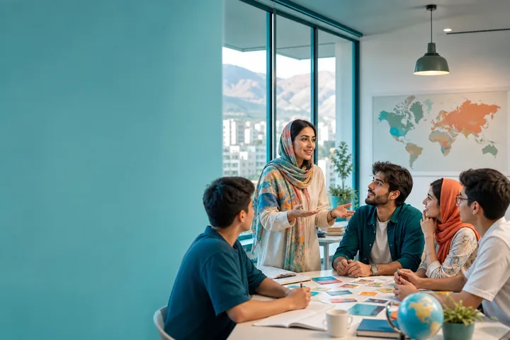 کلاس گفت‌وگوی زبان با مدرس و زبان‌آموزان ایرانی